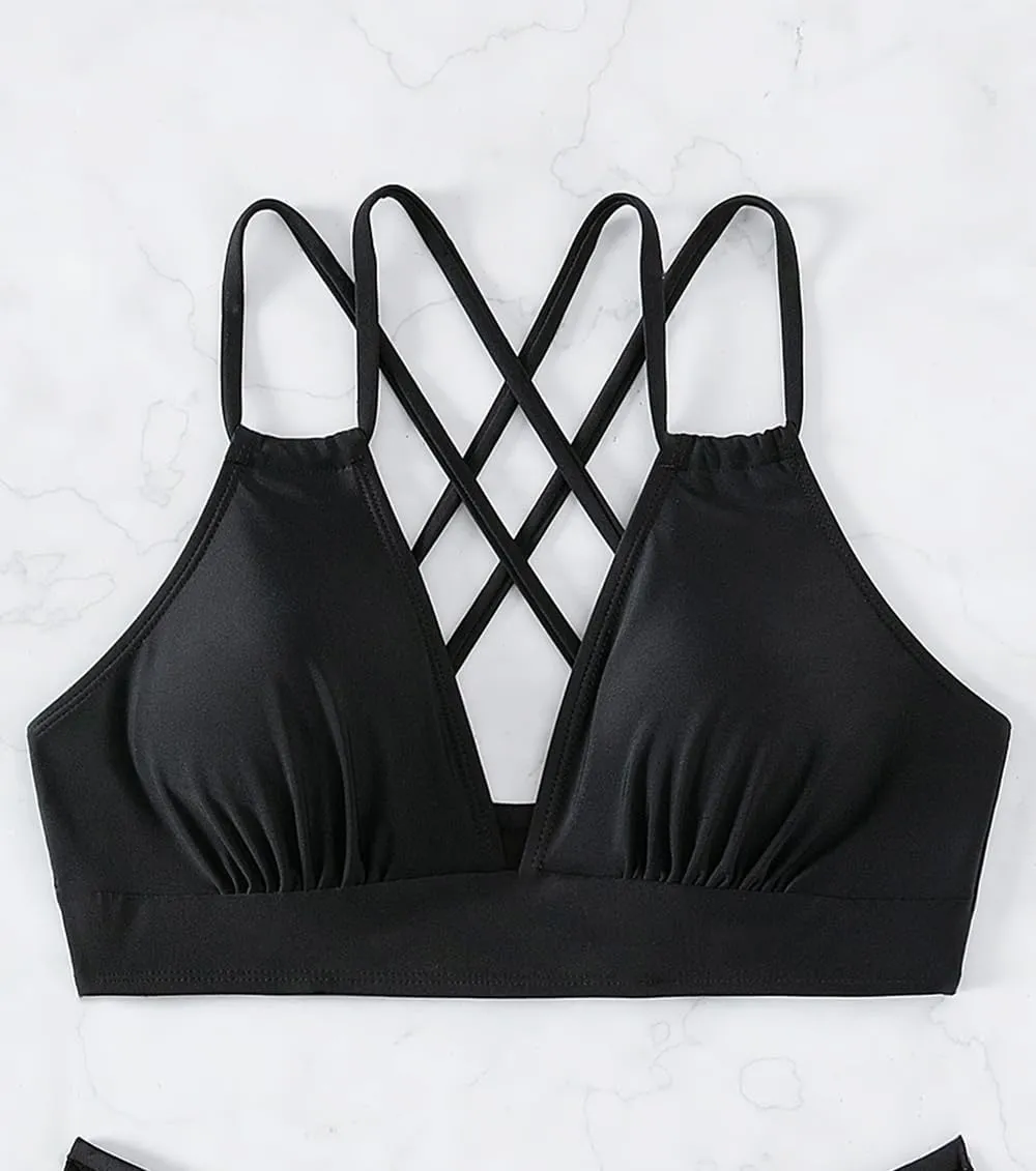 Tainehs Women's Push Up V Neck Bikini Tops Criss Cross Back Padded Bathing Suit Top Only