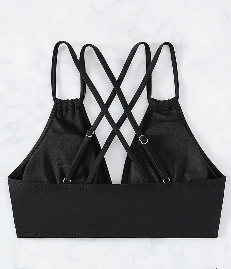 Tainehs Women's Push Up V Neck Bikini Tops Criss Cross Back Padded Bathing Suit Top Only