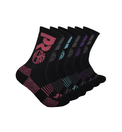 Timberland PRO TB385404TD Ladies Black Marled Sole Crew Sock - 6 Pack