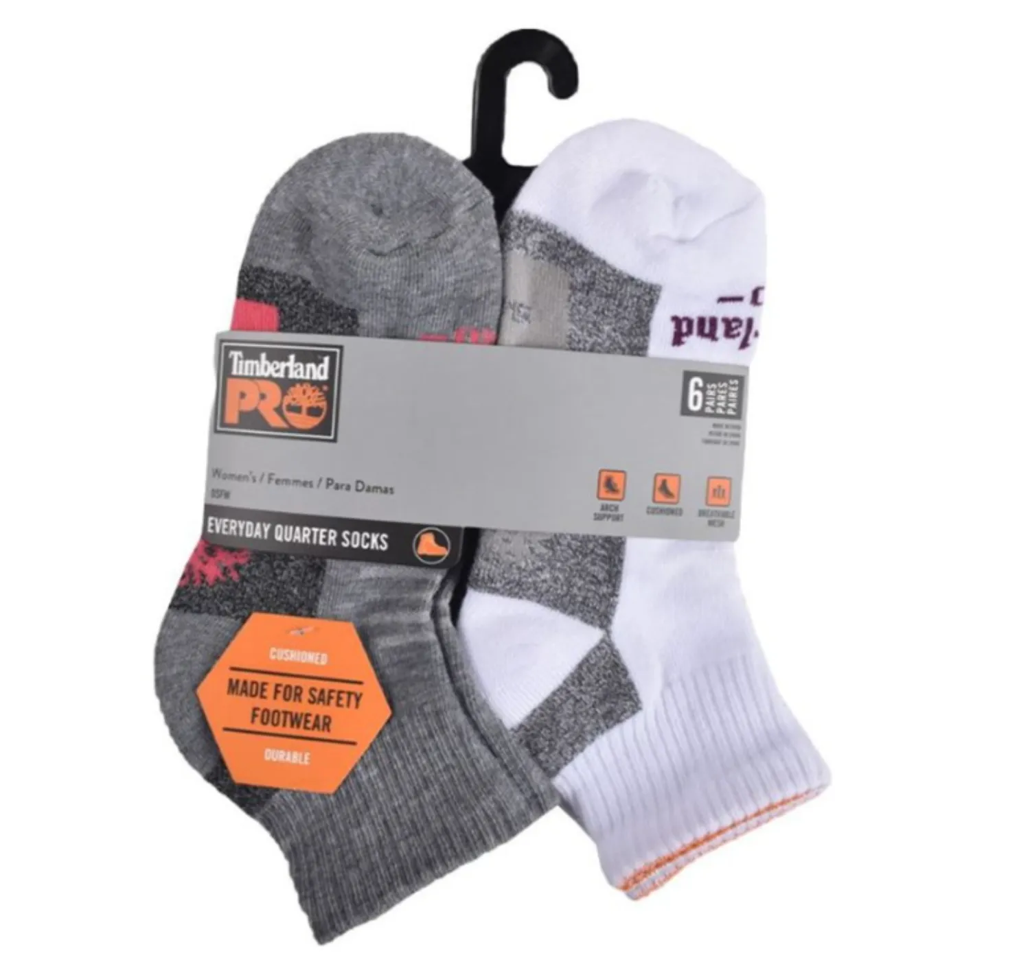Timberland PRO Women's 6-Pack Contrast Logo Quarter Sock