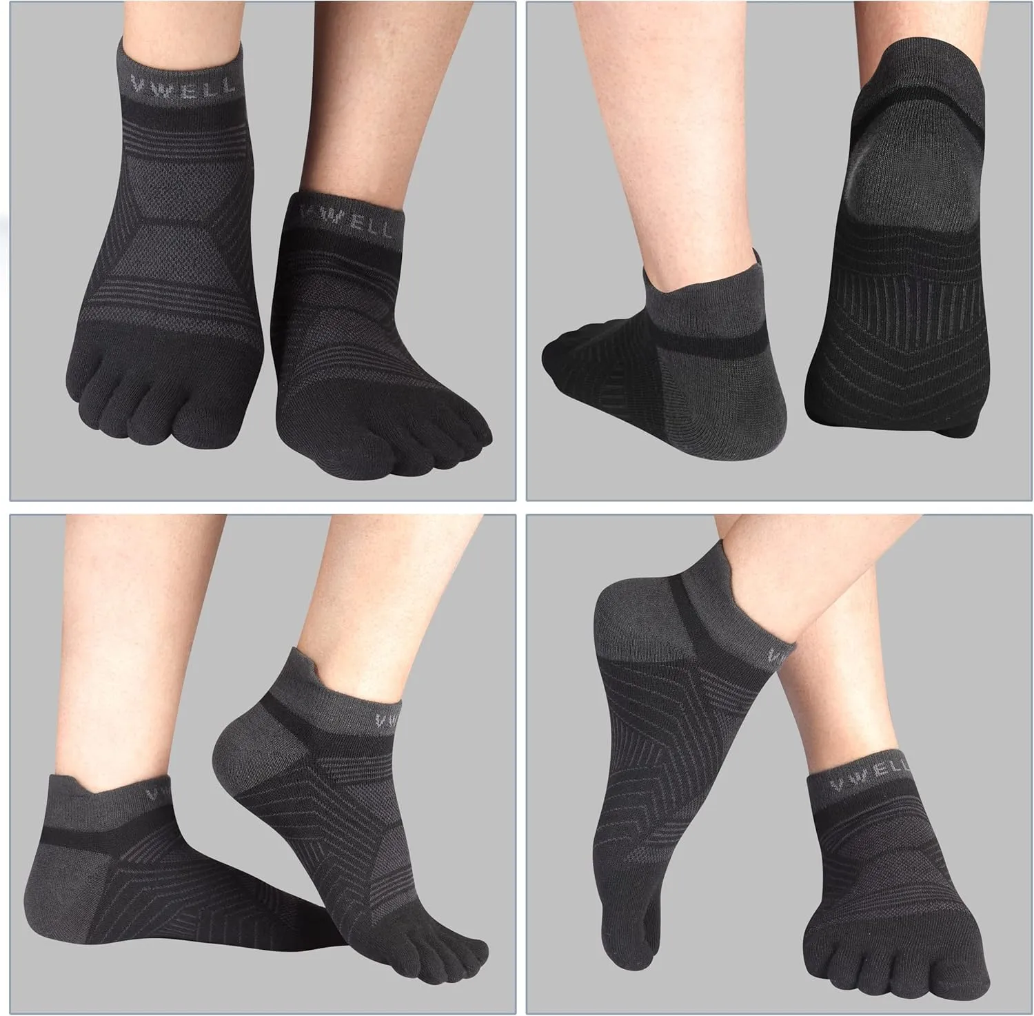 VWELL Toe Socks for Men/Women, COOLMAX Five Finger Socks, High Performance Athletic Toe Socks No Show (3Pairs)