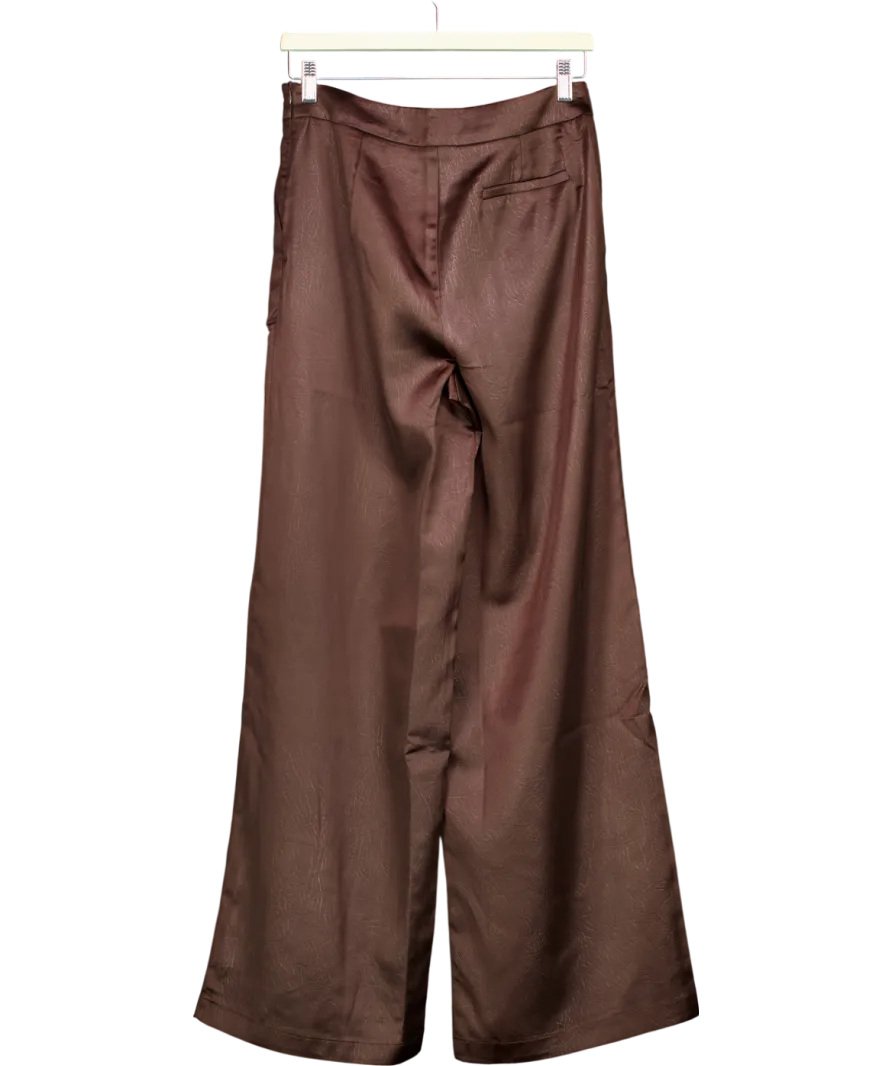 Warehouse Brown Crackled Satin High Waisted Wide Leg Trousers UK 10