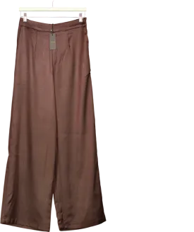Warehouse Brown Crackled Satin High Waisted Wide Leg Trousers UK 10