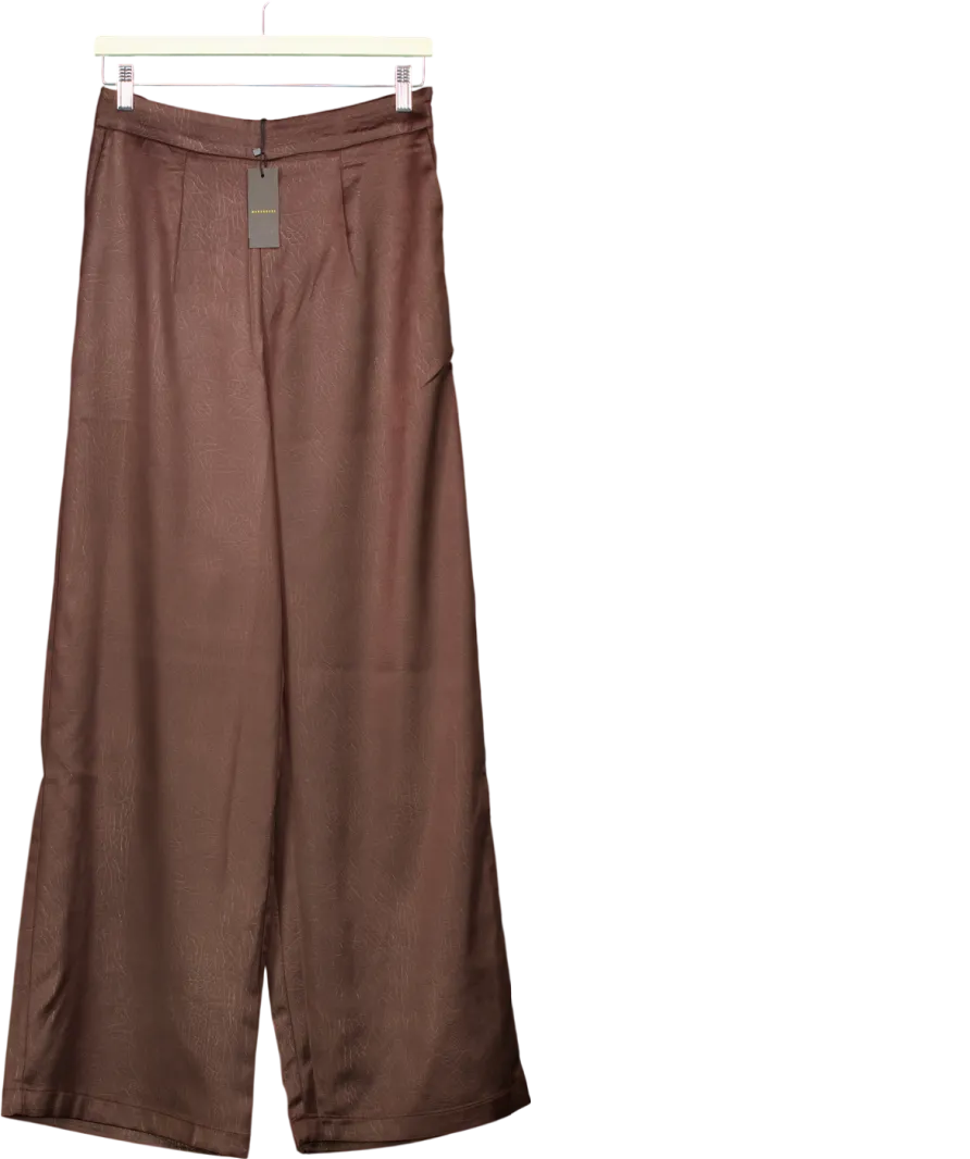 Warehouse Brown Crackled Satin High Waisted Wide Leg Trousers UK 10