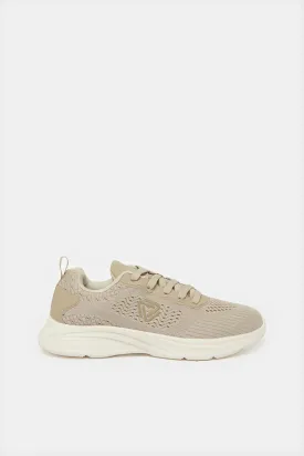 Women Taupe Lace Up Sneakers