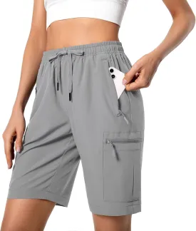 Women's Lightweight Hiking Cargo Shorts Quick Dry Athletic Shorts for Camping Travel Golf with Zipper Pockets Water Resistant