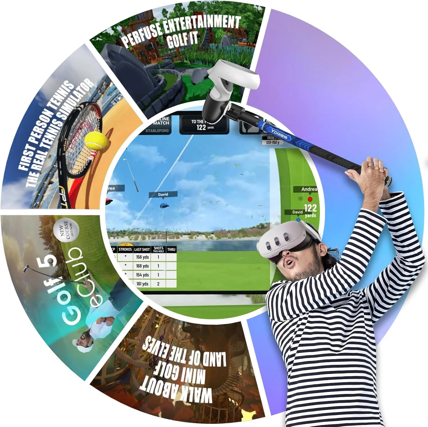 YOGES VR Golf Club Attachment Compatible with Meta Quest 3S/ Quest 3/ Oculus Quest 2 Controller, Non-Slip VR Golf Handle Grips 90 Degree Keep Tracking for Golf VR Games (ONLY for Right Controller)