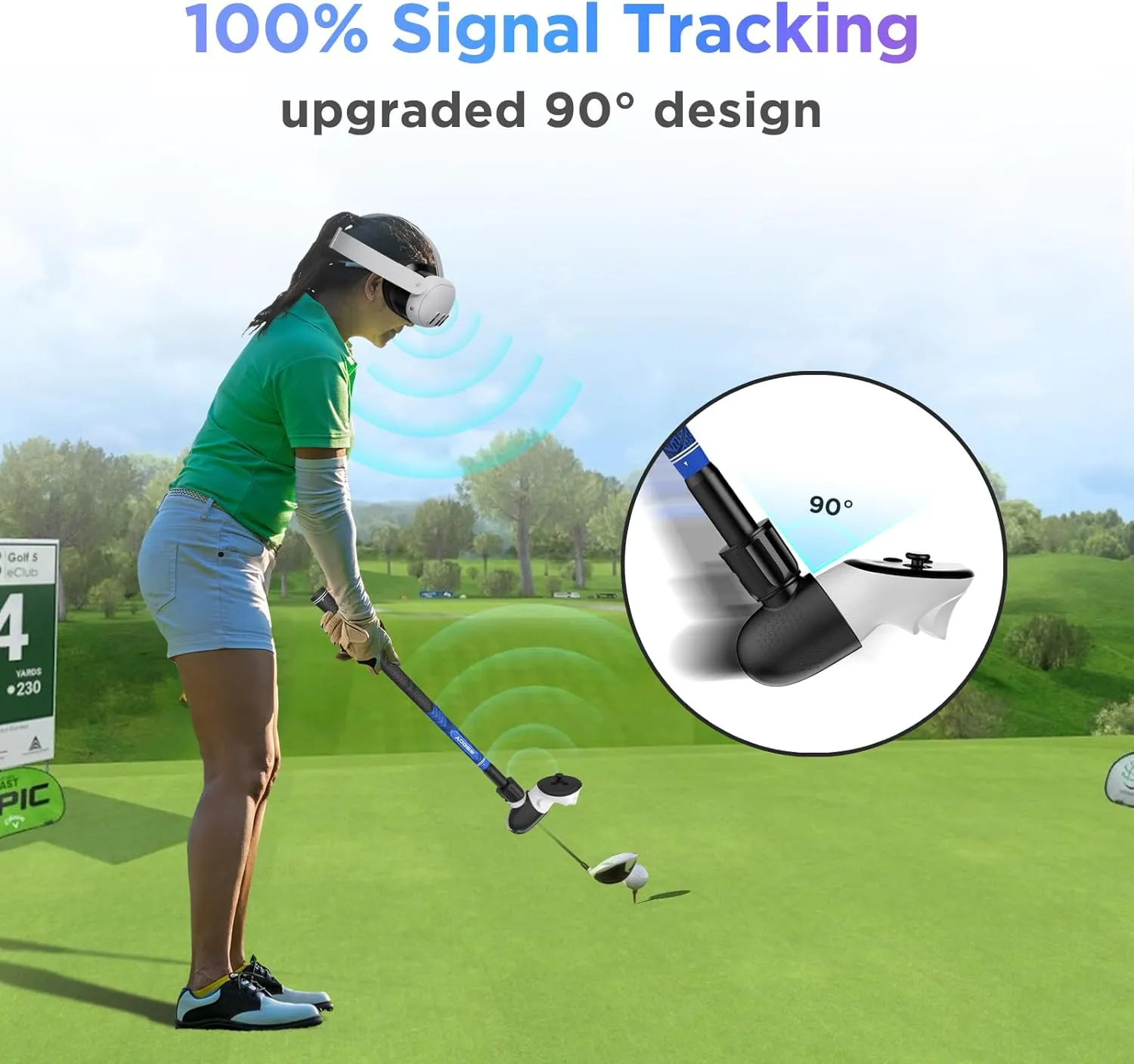 YOGES VR Golf Club Attachment Compatible with Meta Quest 3S/ Quest 3/ Oculus Quest 2 Controller, Non-Slip VR Golf Handle Grips 90 Degree Keep Tracking for Golf VR Games (ONLY for Right Controller)