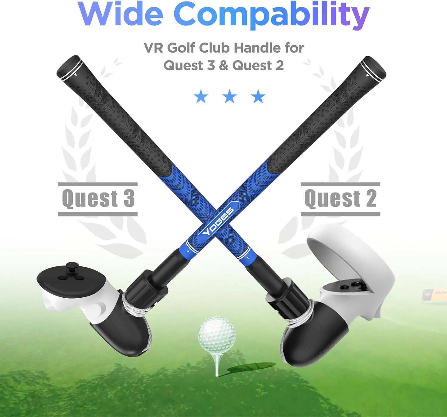 YOGES VR Golf Club Attachment Compatible with Meta Quest 3S/ Quest 3/ Oculus Quest 2 Controller, Non-Slip VR Golf Handle Grips 90 Degree Keep Tracking for Golf VR Games (ONLY for Right Controller)